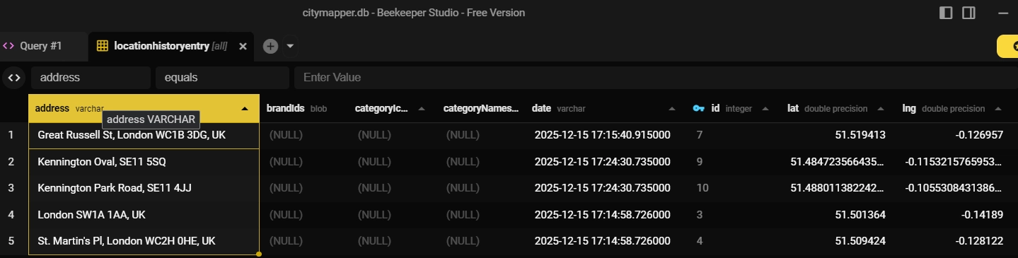 Location Entry history